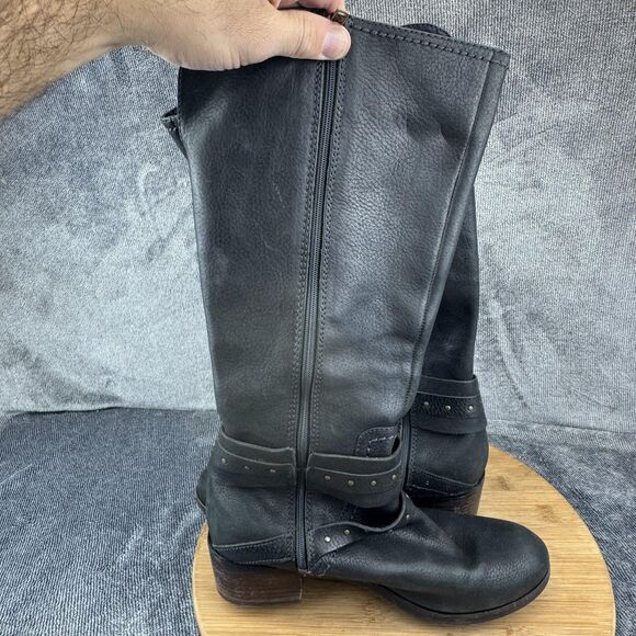 UGG Boots Womens Size 8.5 Black Leather Harness Riding Tall Zip Studded Buckle - Picture 7 of 9